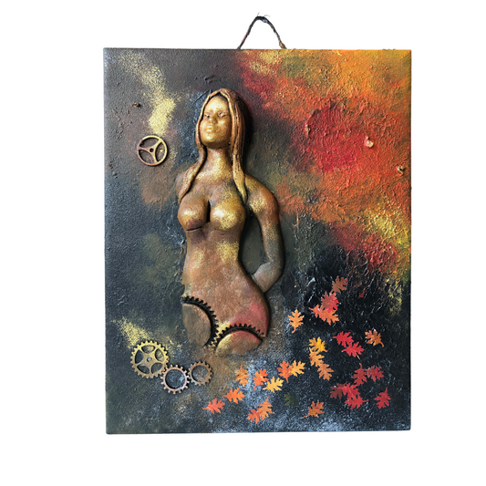 Steampunk Inspired Autumn Goddess Wall Sculpture