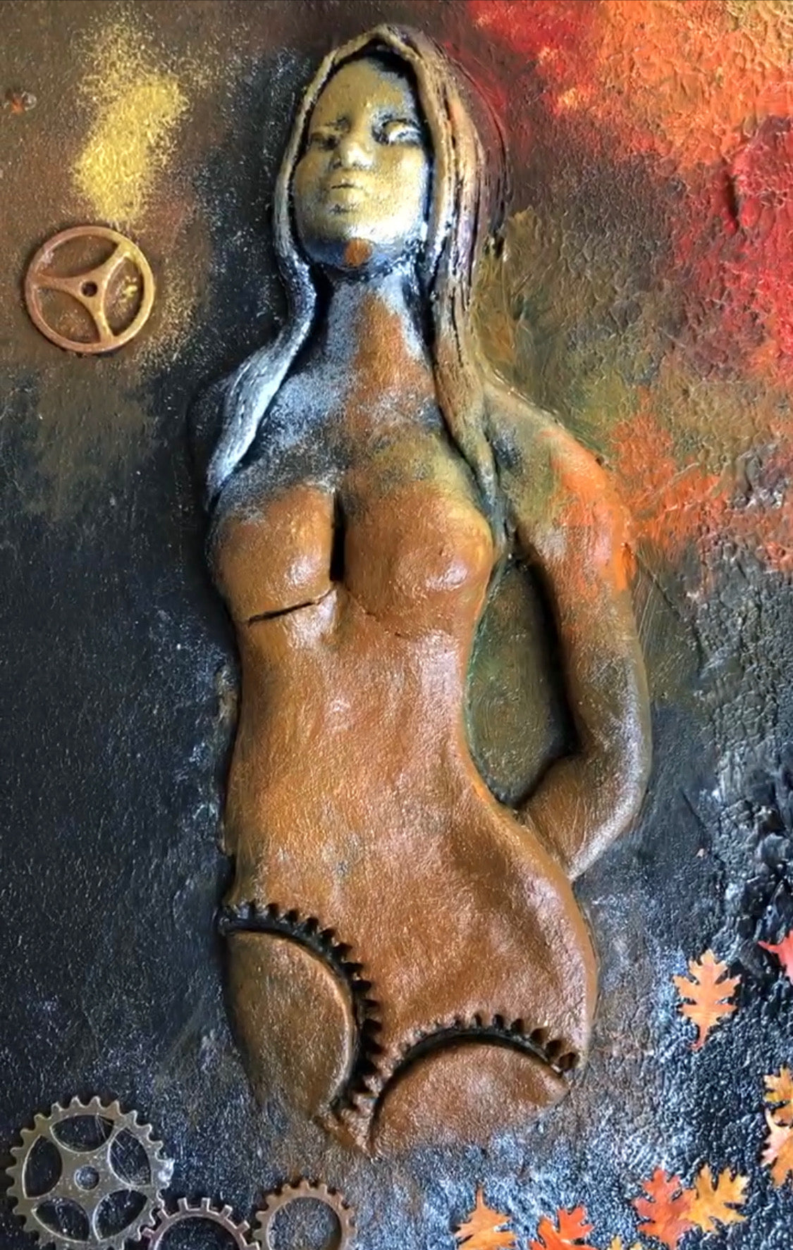 Steampunk Inspired Autumn Goddess Wall Sculpture