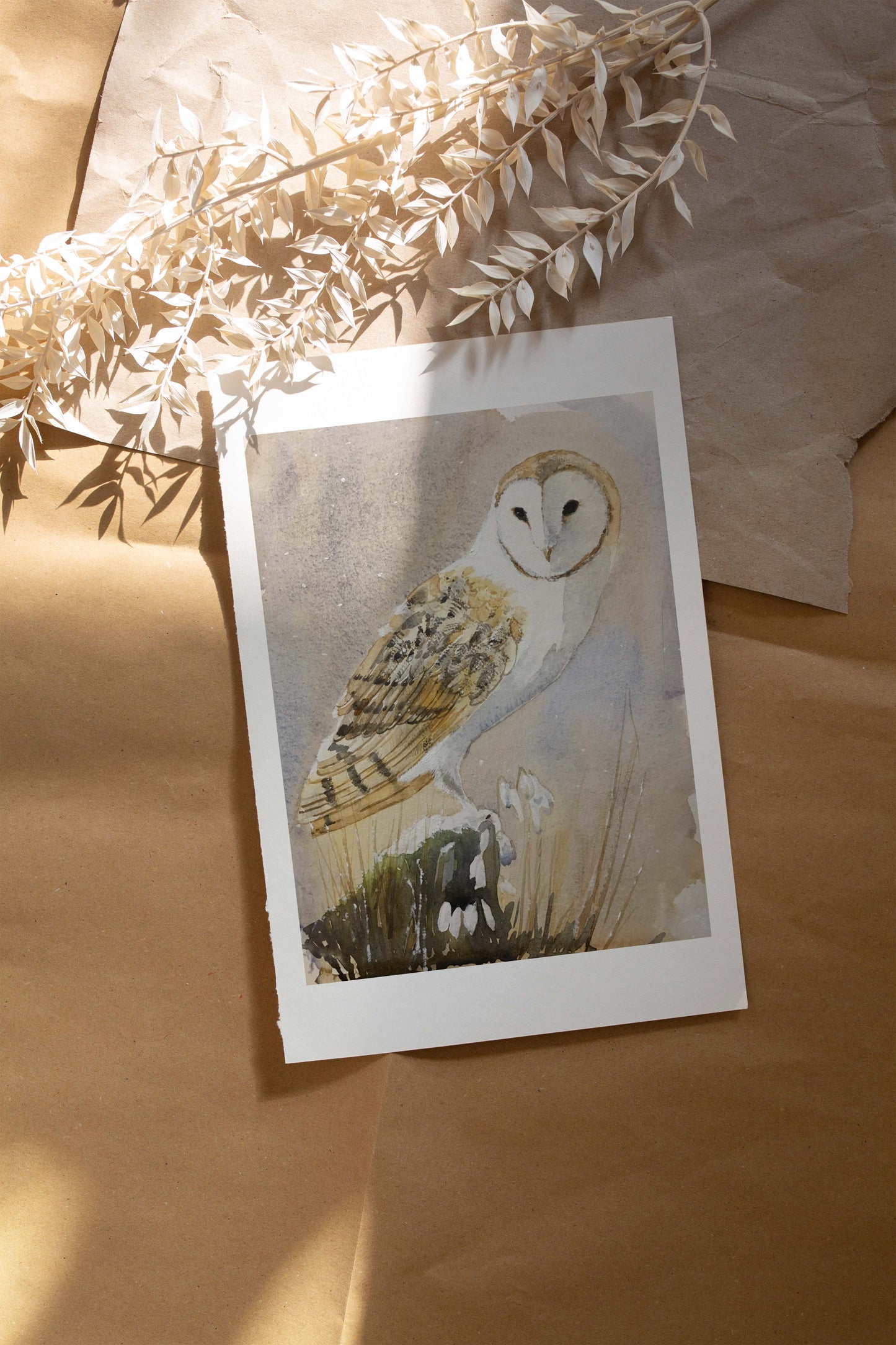 Original Owl art - The First Snowdrops